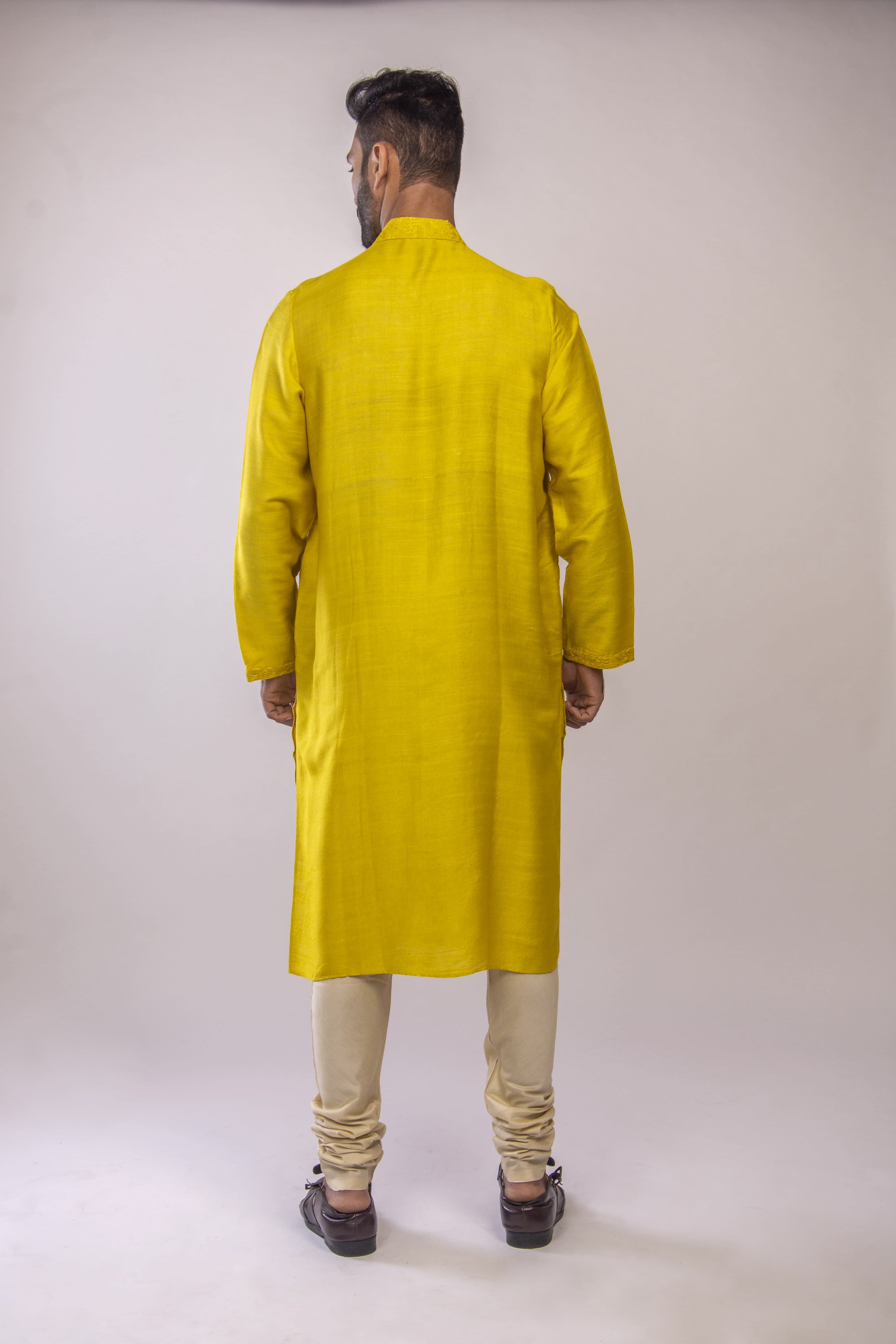 Gold Yellow Aari Jaal Embroidered Kurta