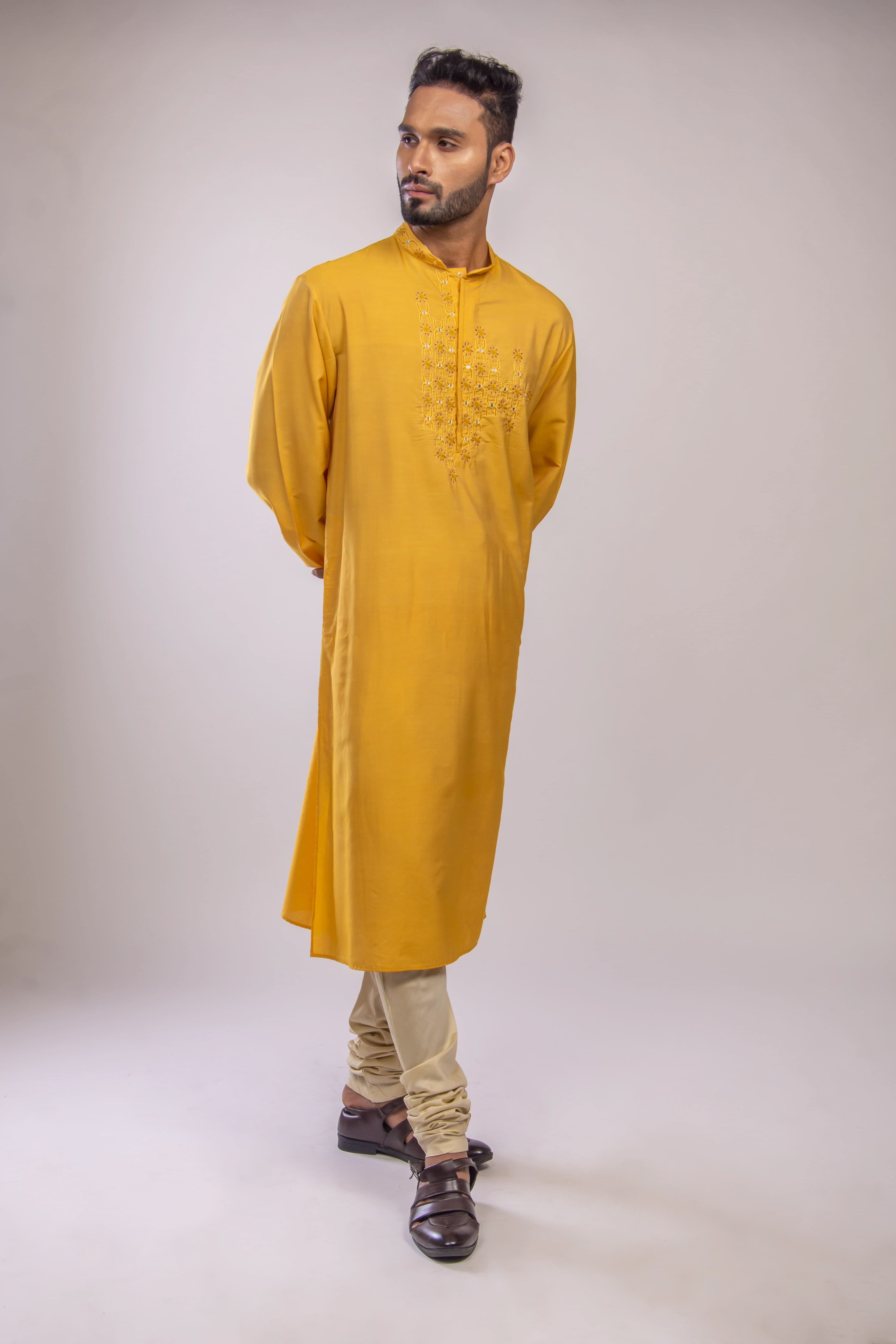 Kesariya Handwork & Mirror Embroidered Kurta