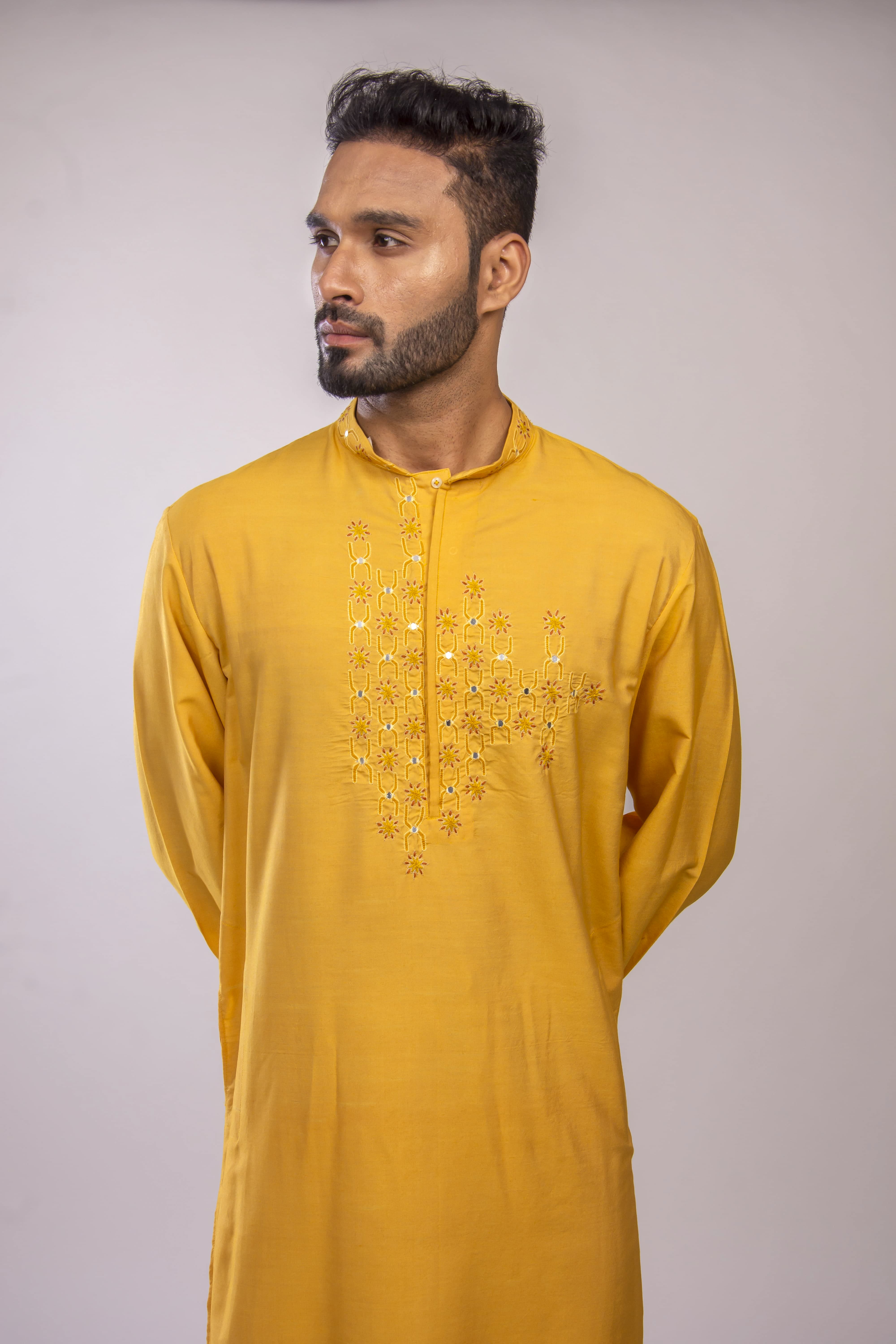 Kesariya Handwork & Mirror Embroidered Kurta