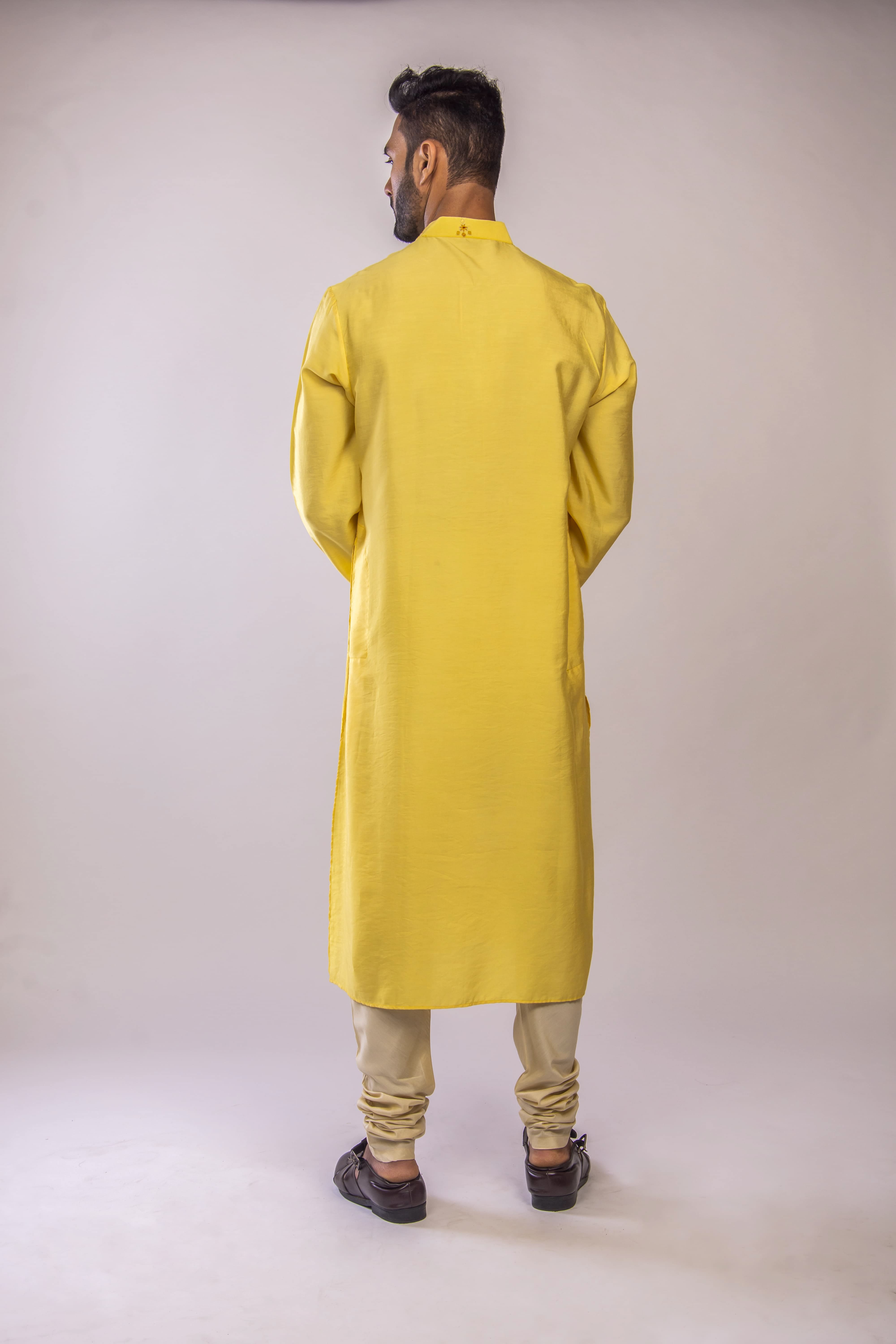 Yellow Kurta with Falling Geometric Embroidery