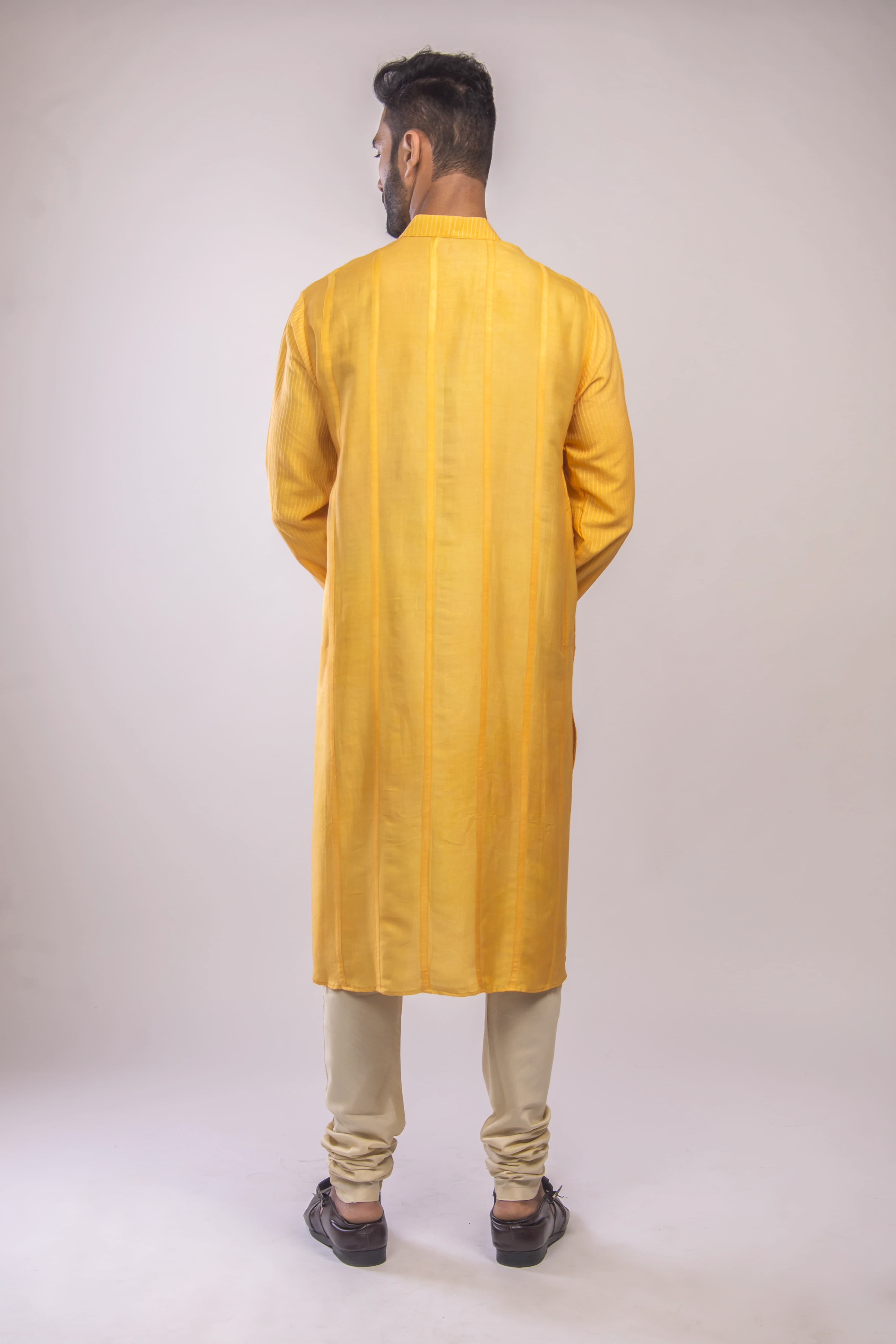 Kesariya Kurta with Pintuck & Jaal Work
