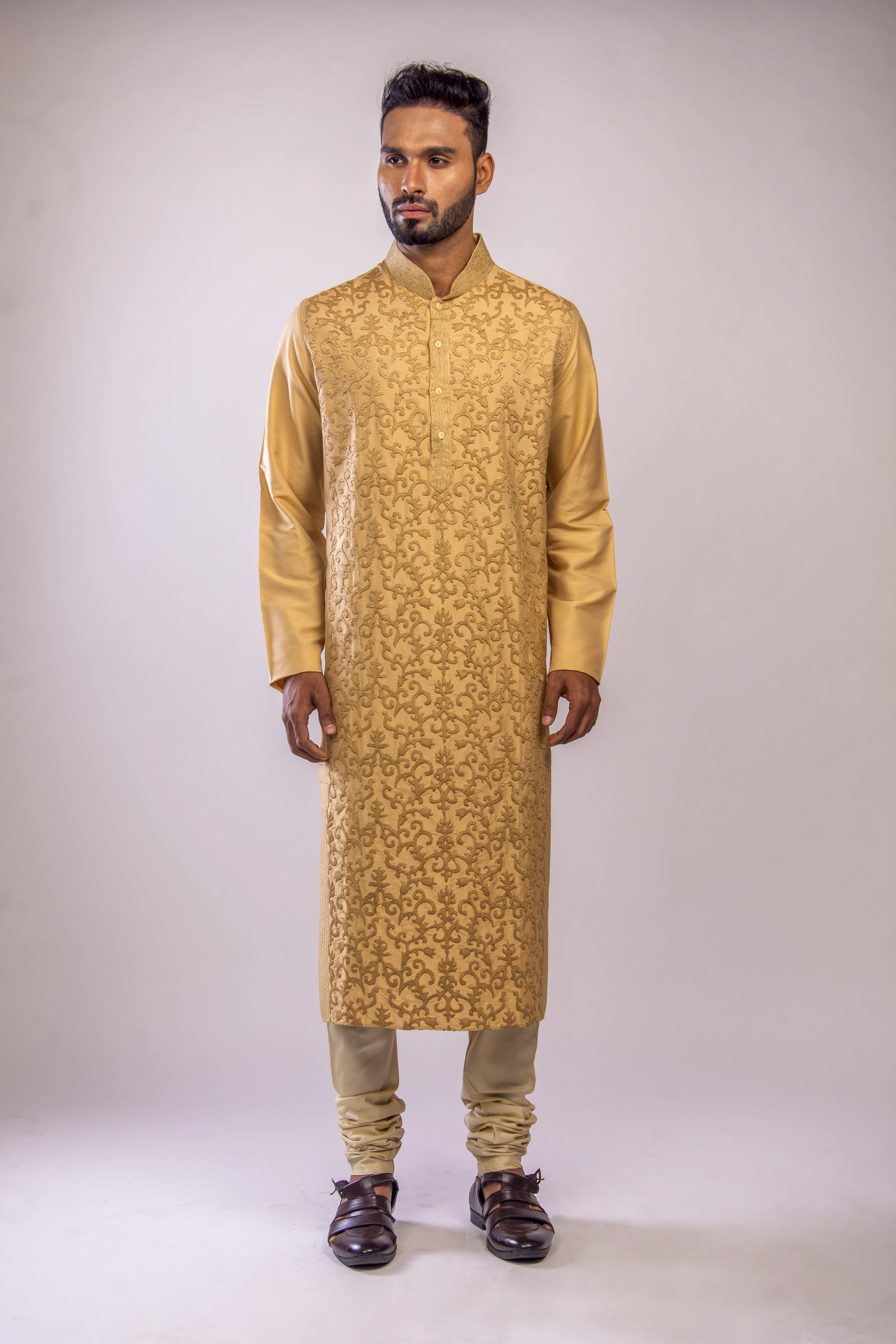 Deep Beige Kurta with Cord Jaal Panel