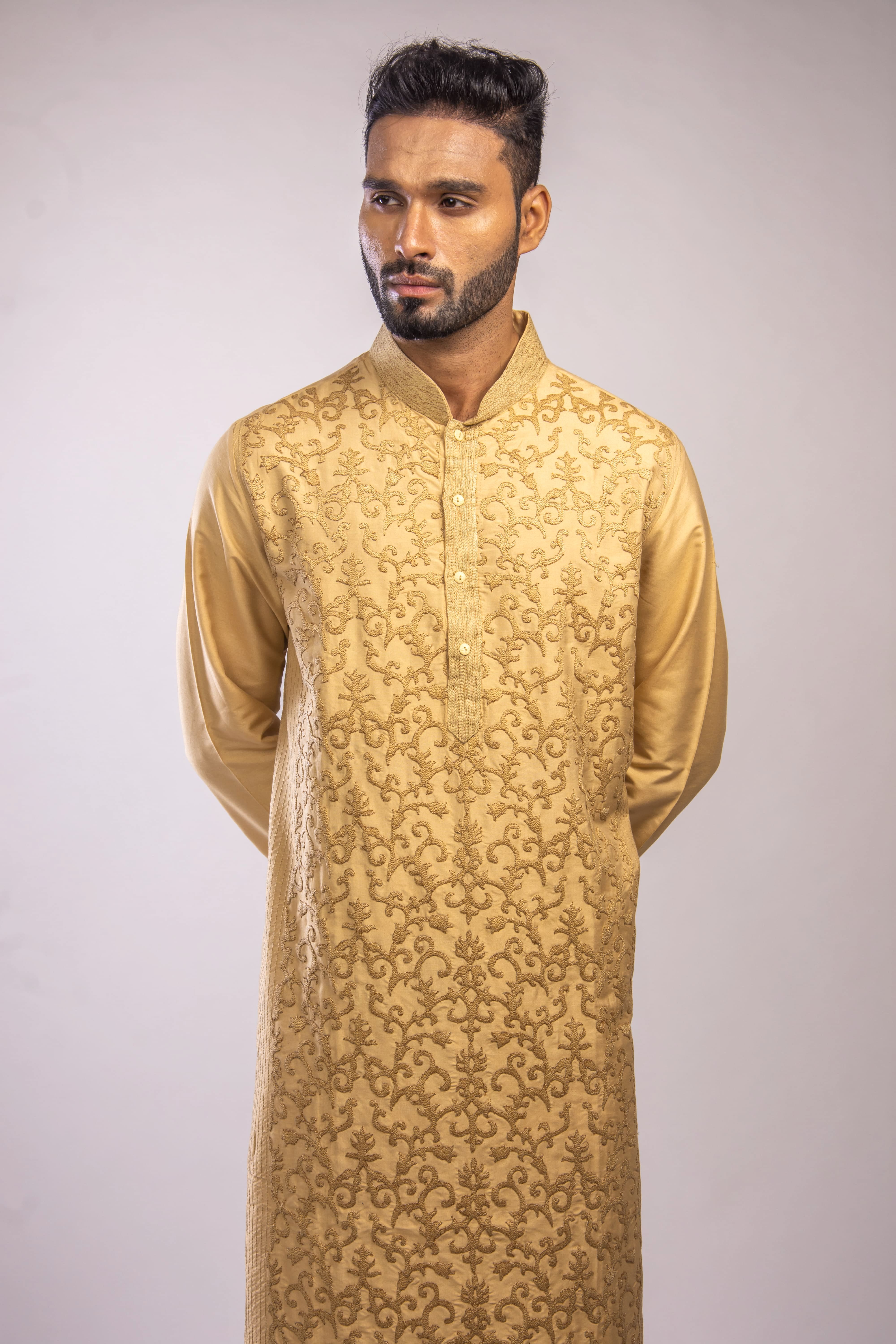 Deep Beige Kurta with Cord Jaal Panel