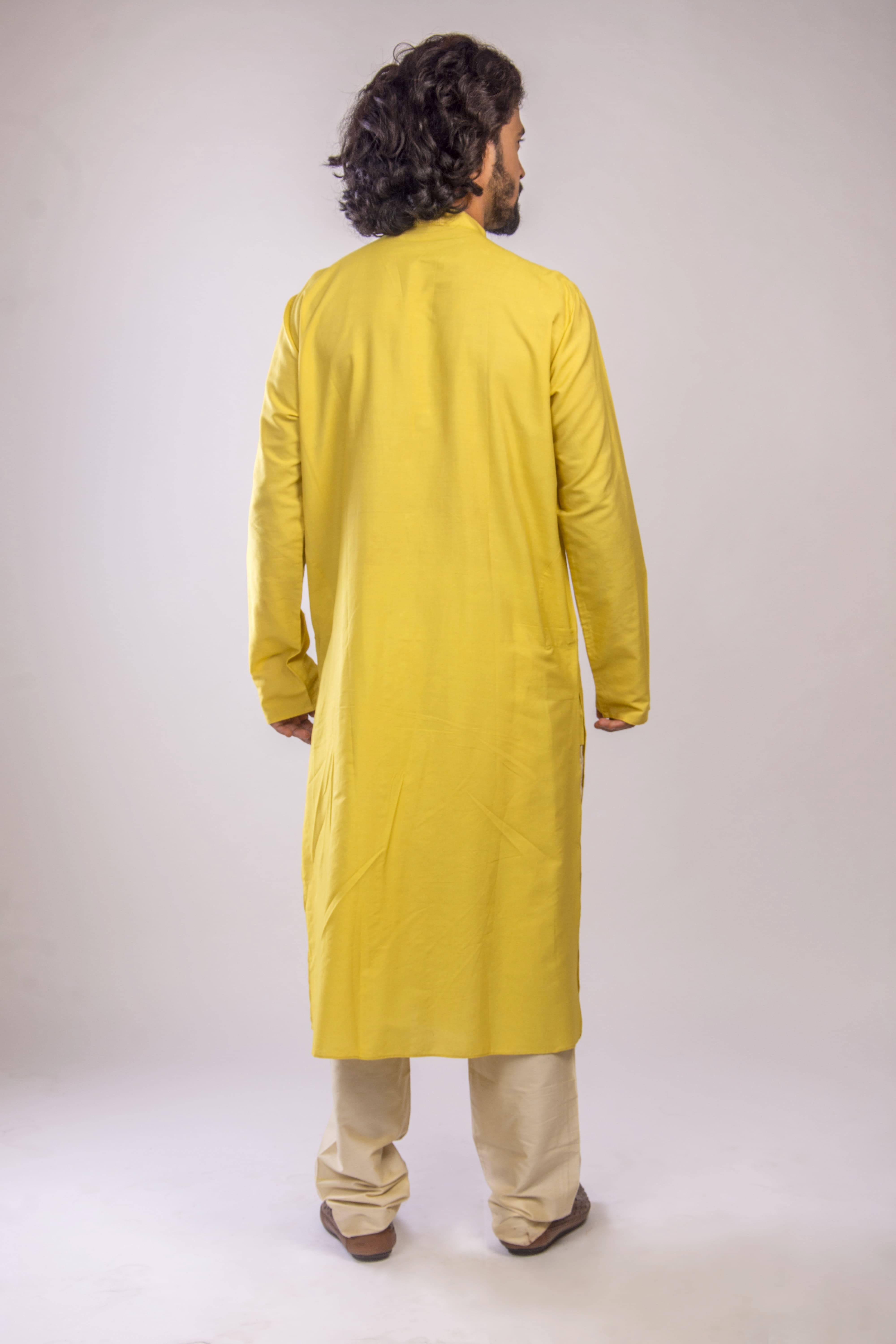 Lemon Yellow Pintuck Kurta with Asymmetric Hem