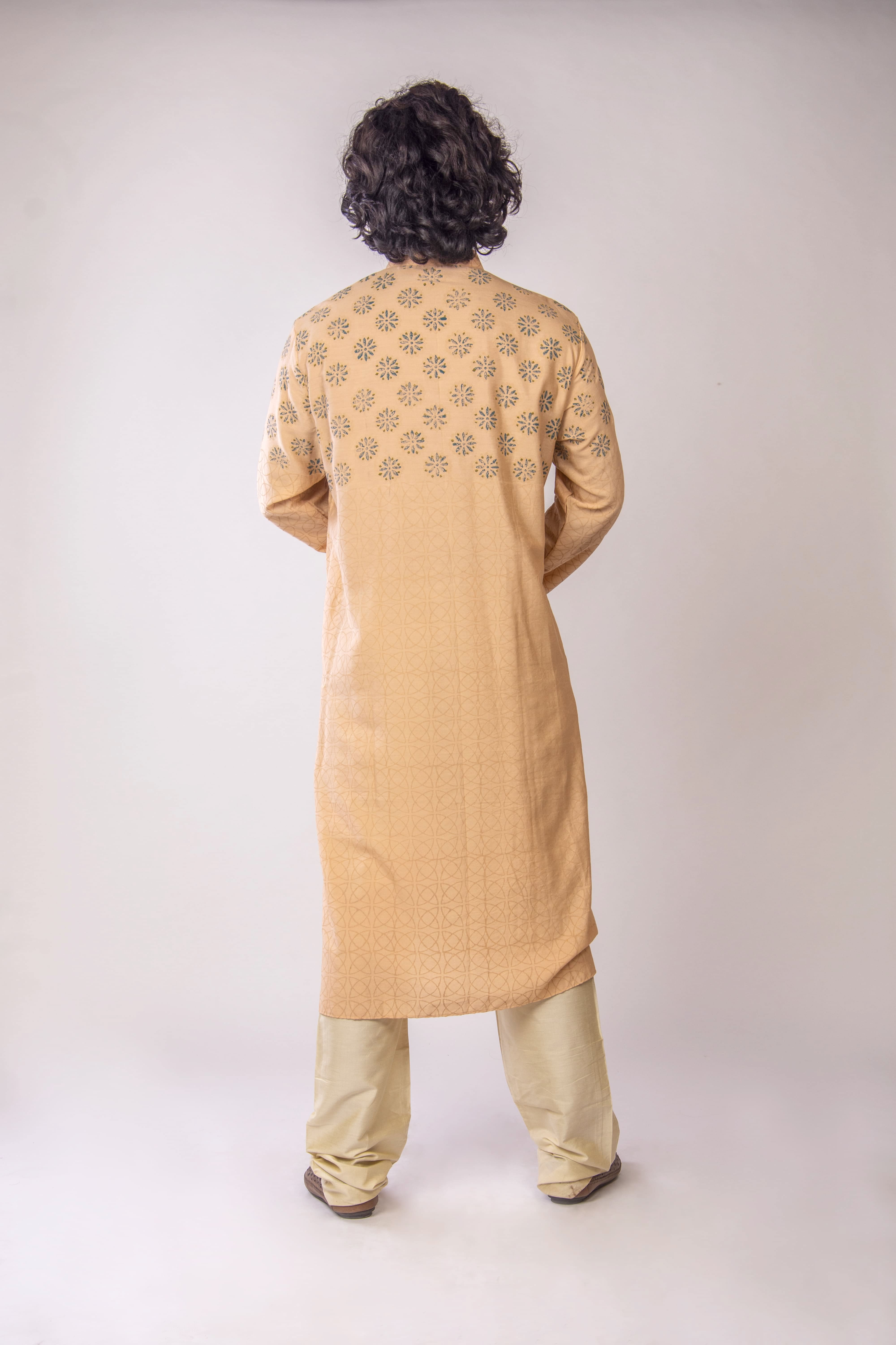 Peach Kurta with Block Print & Bead Embellishments